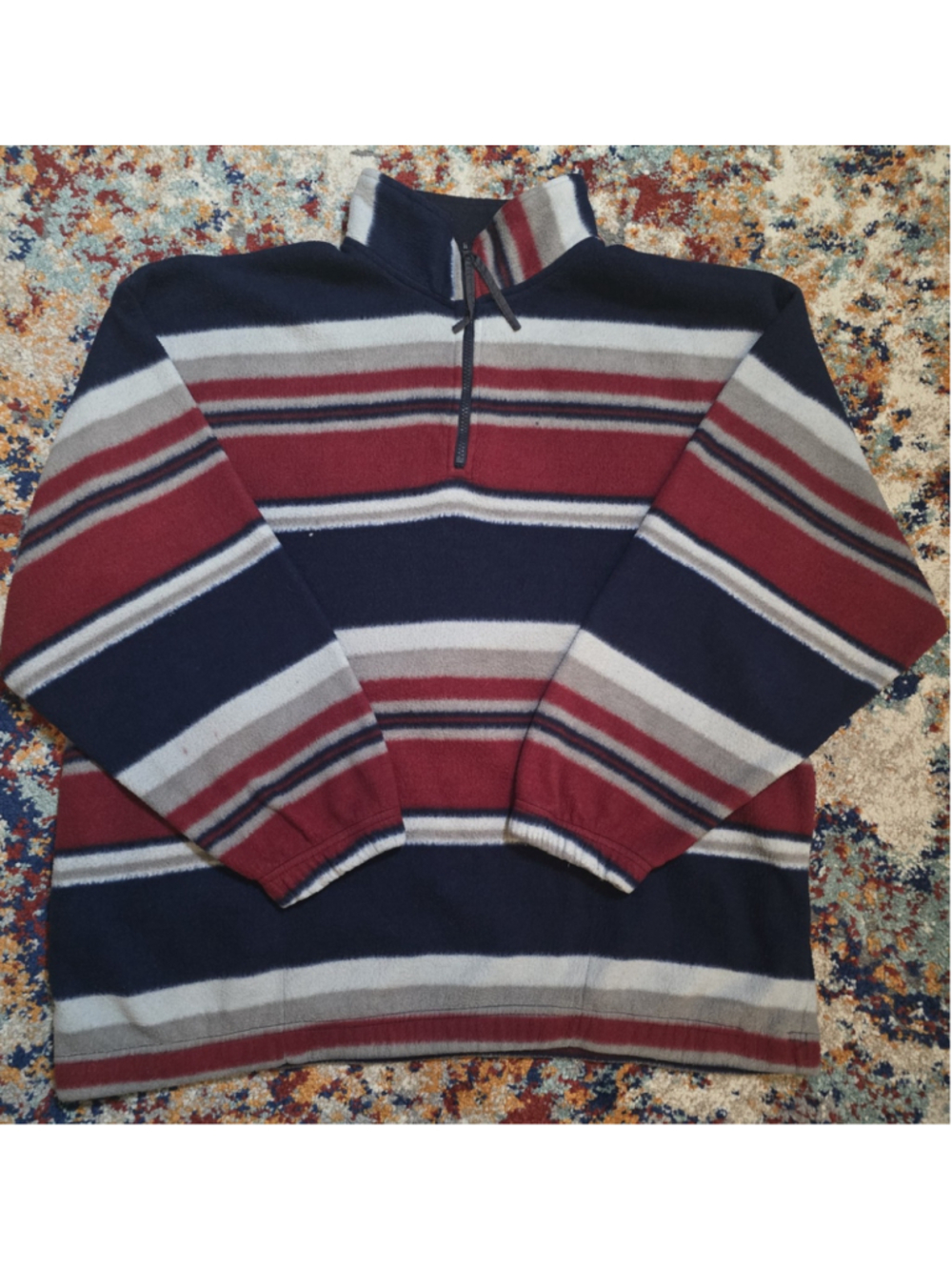 Vintage 90s Bugle Boy Company Striped Fleece Quarter Zip Pullover XL Flawed
